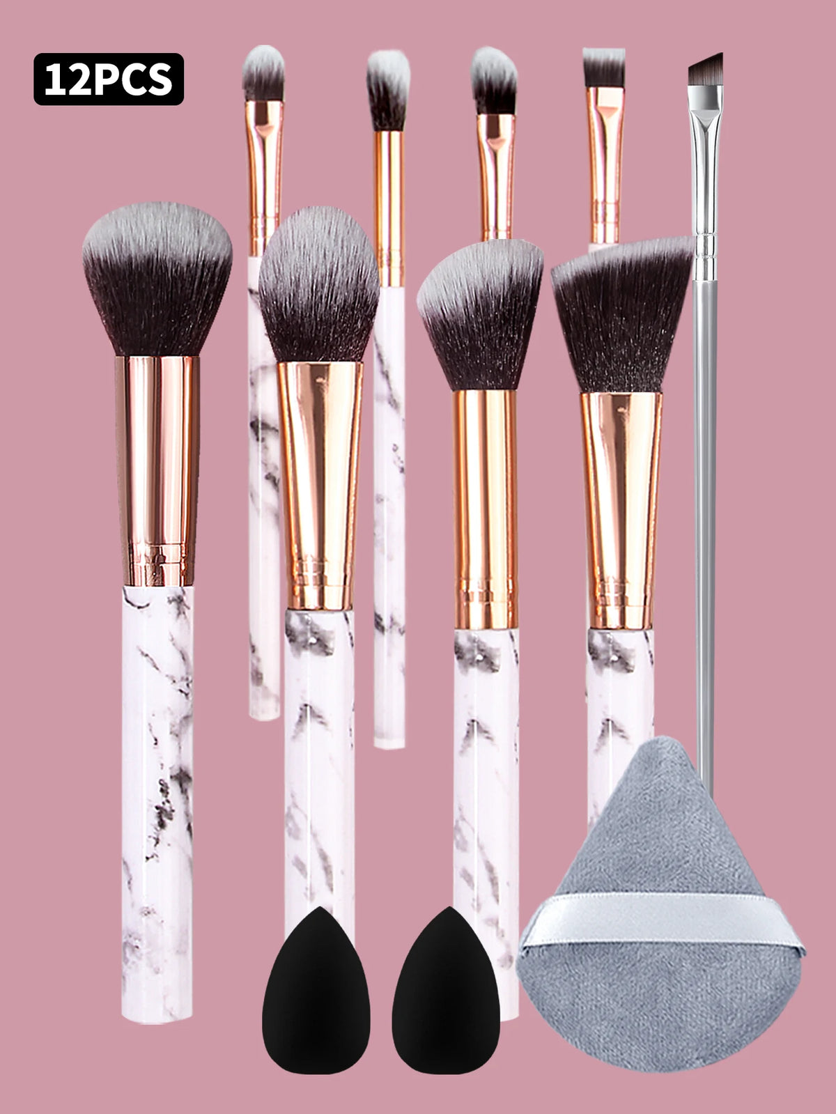 10Pcs Marble Makeup Brush Set with Sponge Puff – Full Kit Makeup Brush Set Nixie
