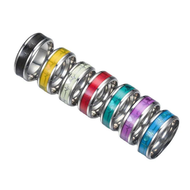 Luminous ECG Heartbeat Stainless Steel Ring | Sizes 6–10 Fashion Ring Nixie