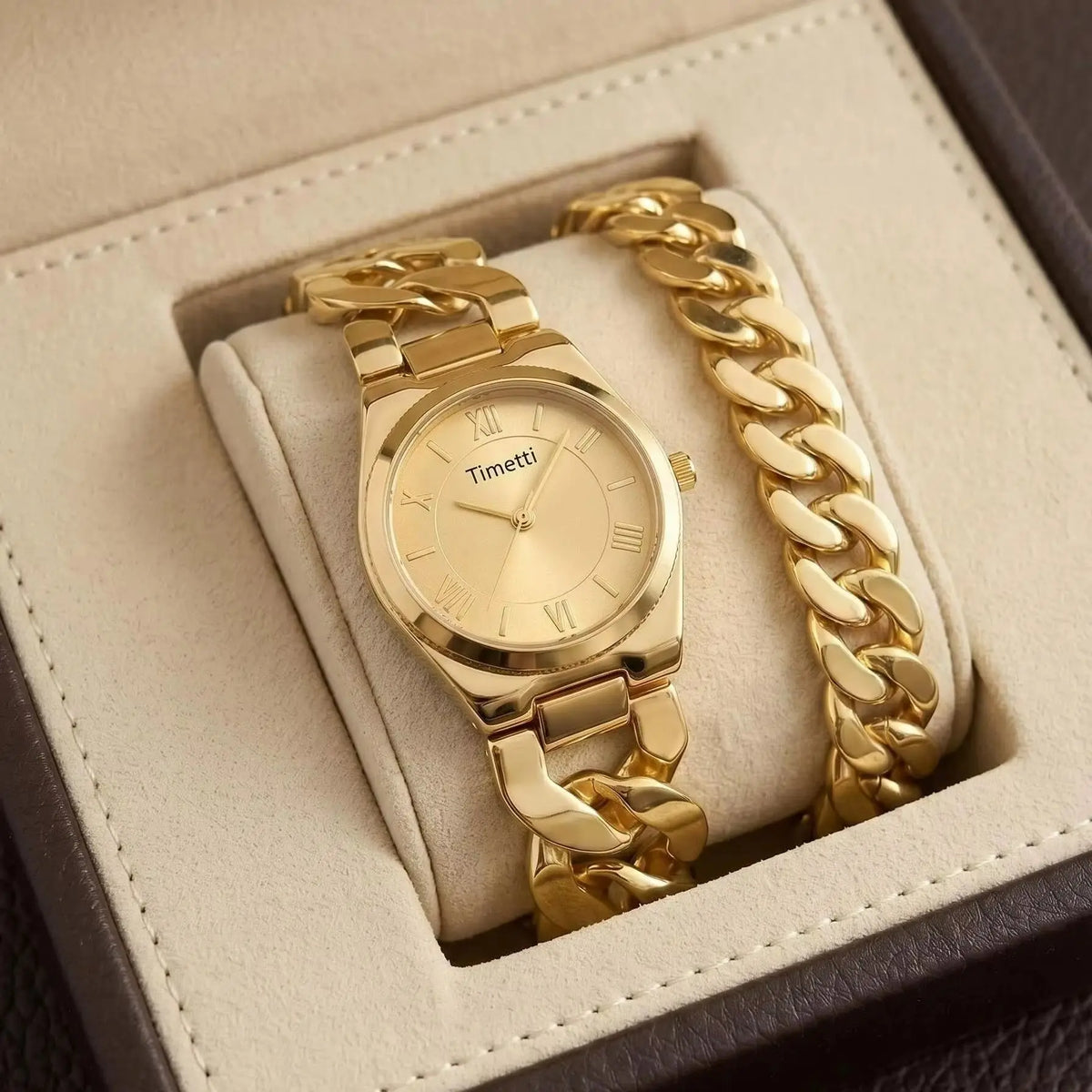 Women's Gold Watch & Bracelet Set | Quartz Roman Numeral