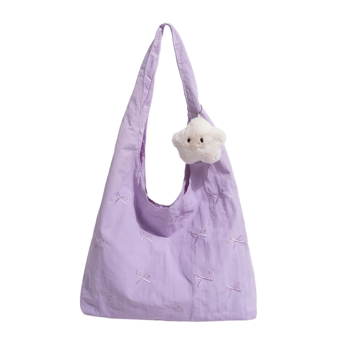 Korean Bow Embroidered Large Canvas Tote Bag for Women | Nixie Canvas Tote Bag Nixie Purple
