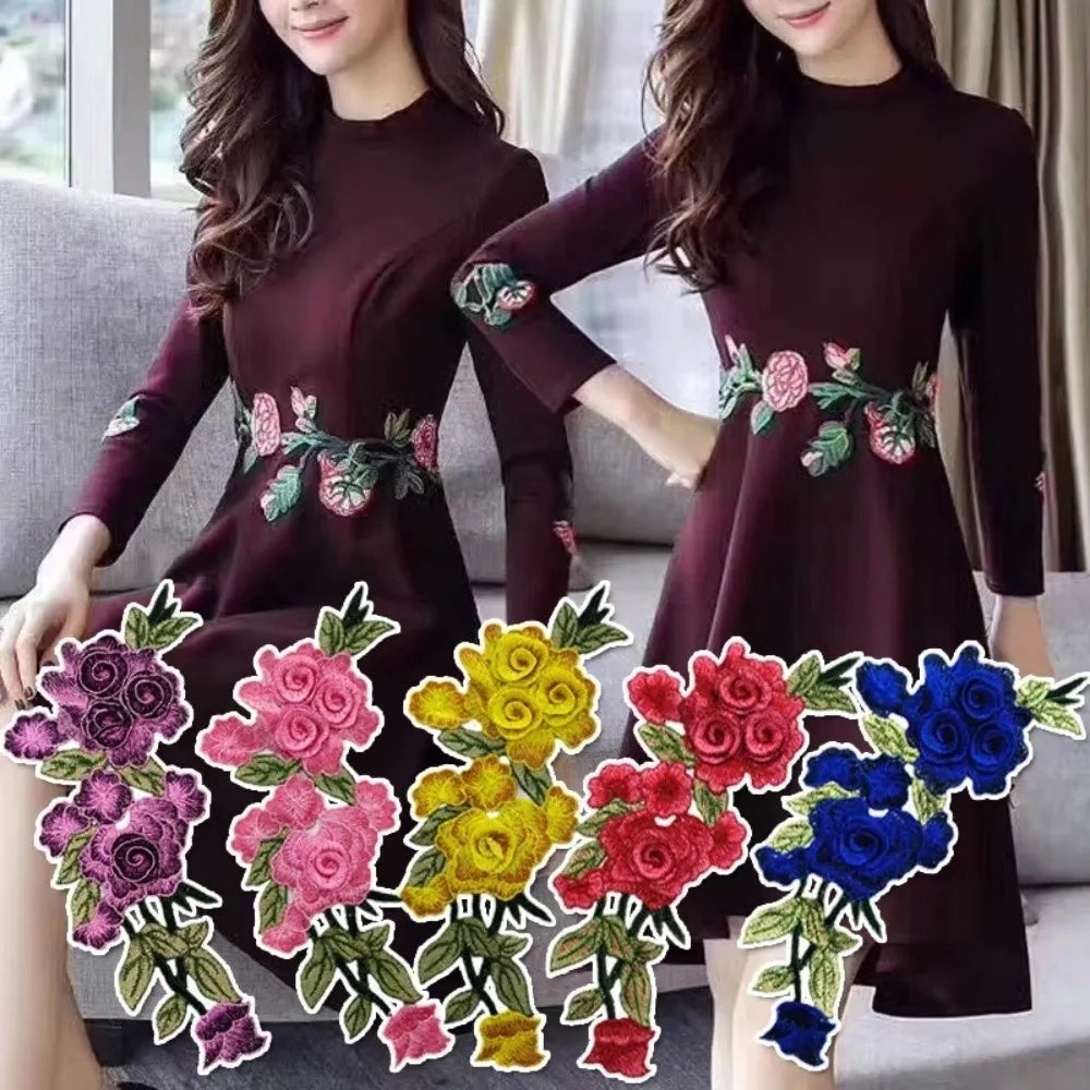 3D Embroidered Rose Flower Sew-On Patch – Ethnic Appliqué Embroidered Sew-On Patch Nixie