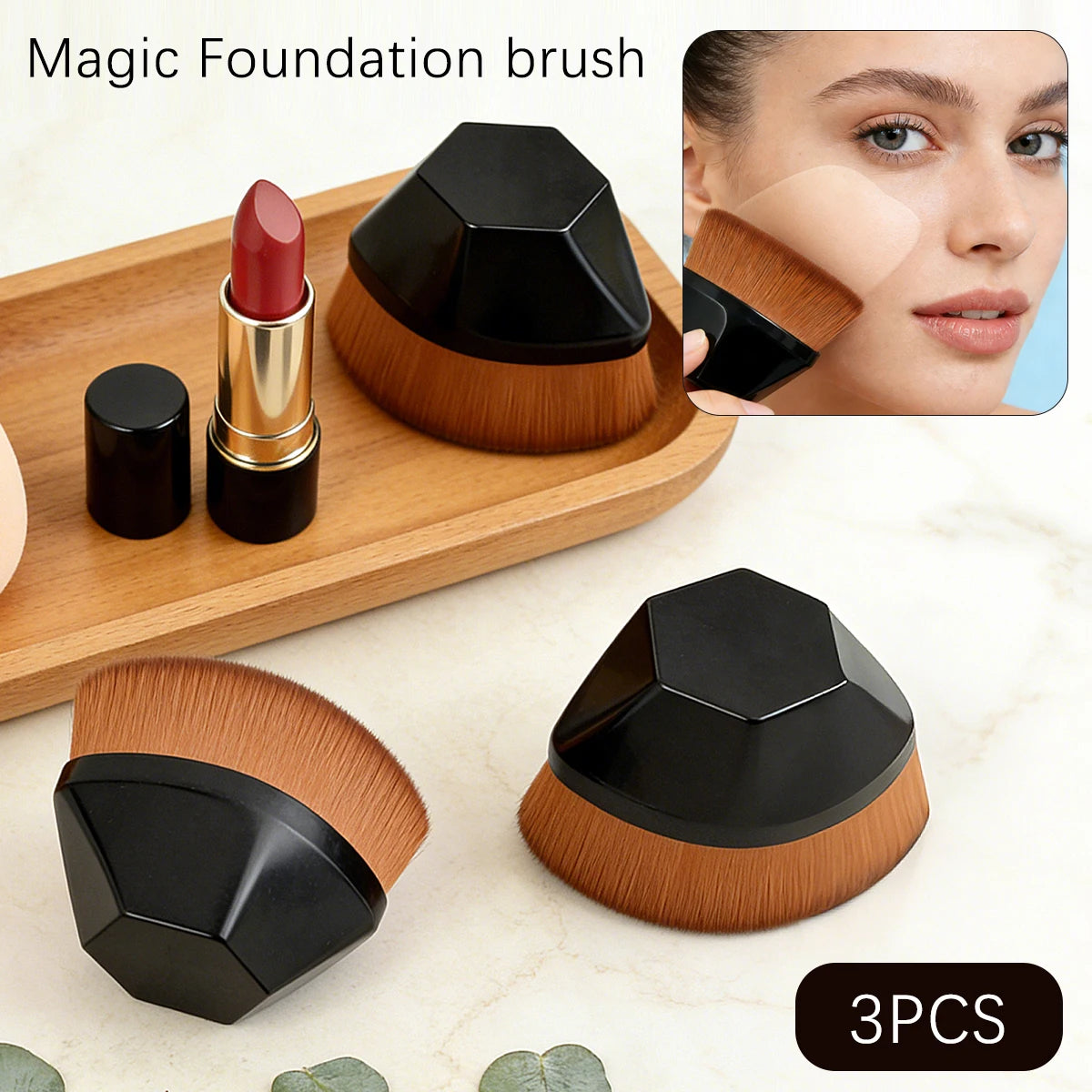 Nixie 3-Piece Makeup Brush Set – Foundation, Blush & Powder Makeup Brush Set Nixie black