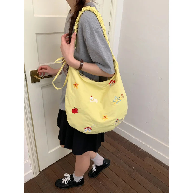 Women's Cartoon Floral Fabric Tote & Crossbody Bag Tote Crossbody Bag Nixie