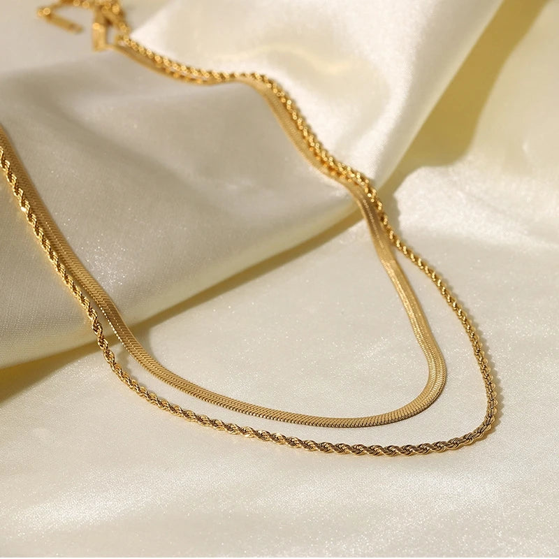 Double Layer Twist Necklace | Gold Stainless Steel Women Layered Necklace Nixie