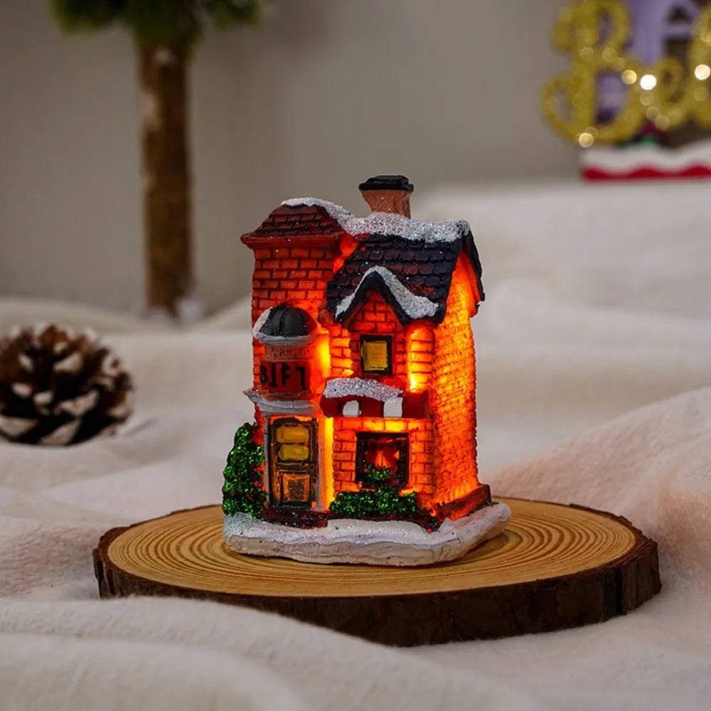 LED Christmas Village Miniature Light House Resin Ornament Christmas Village Ornament Nixie J