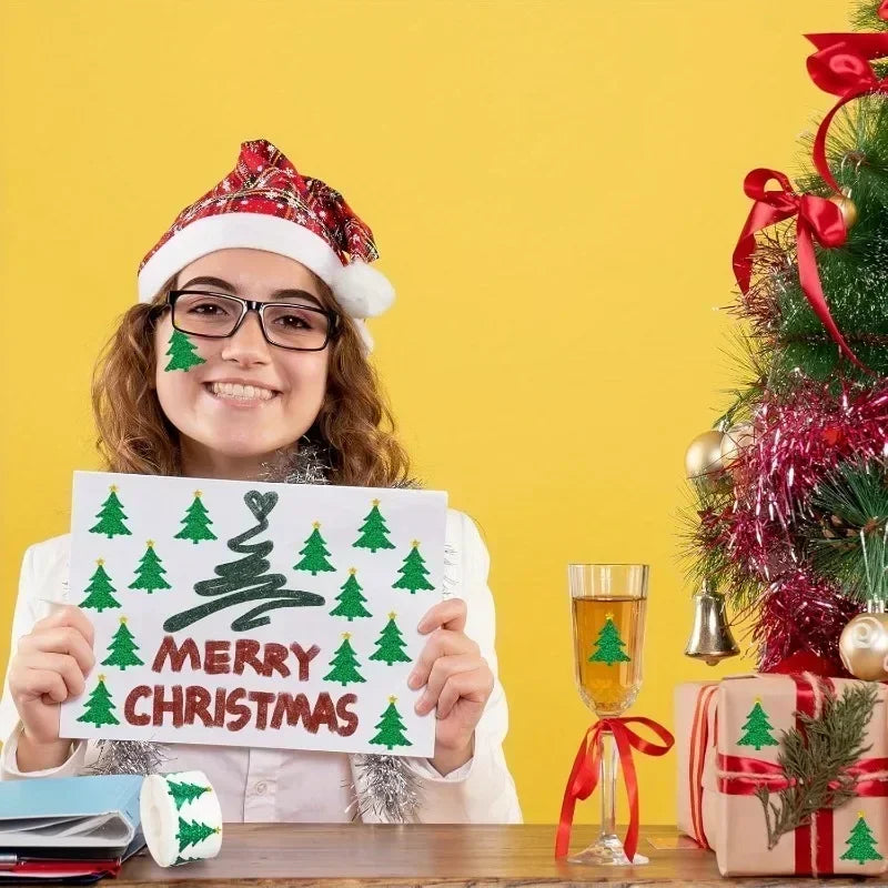 500Pcs Laser Christmas Tree Stickers – Waterproof Sealing Labels
