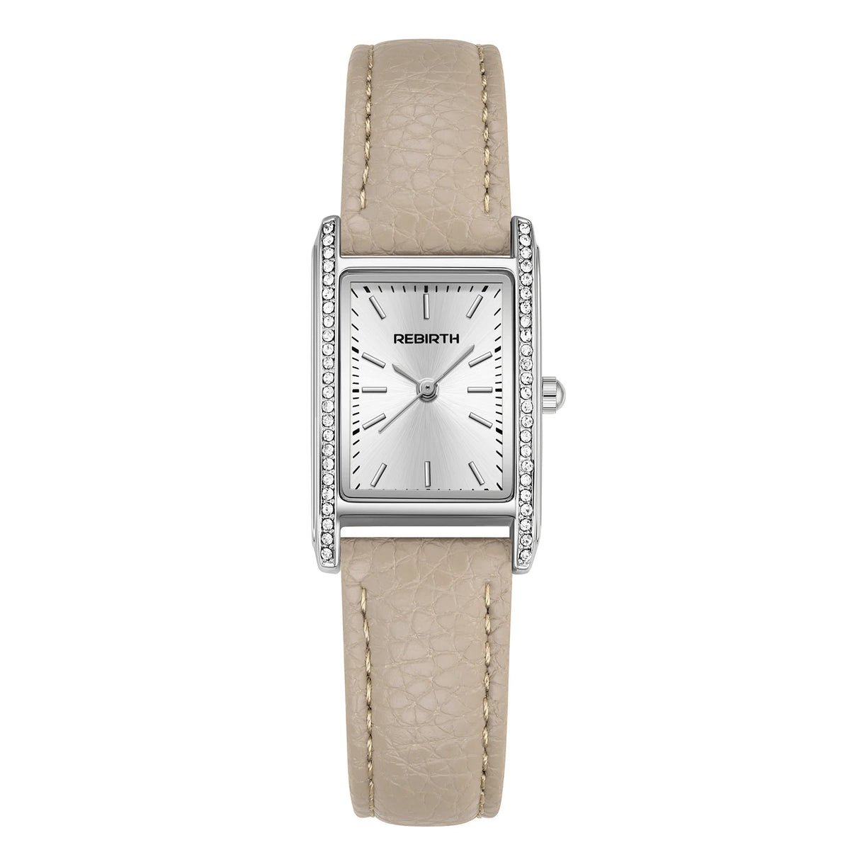 REBIRTH Women's Slim Square Dial Quartz Watch – Leather Strap Women's Quartz Watch Nixie Ivory