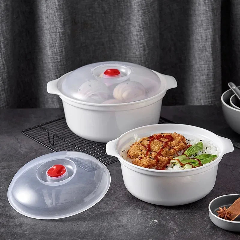 3-Piece Microwave Safe Steamer Bento Lunch Box Set with Lid Microwave Steamer Set Nixie