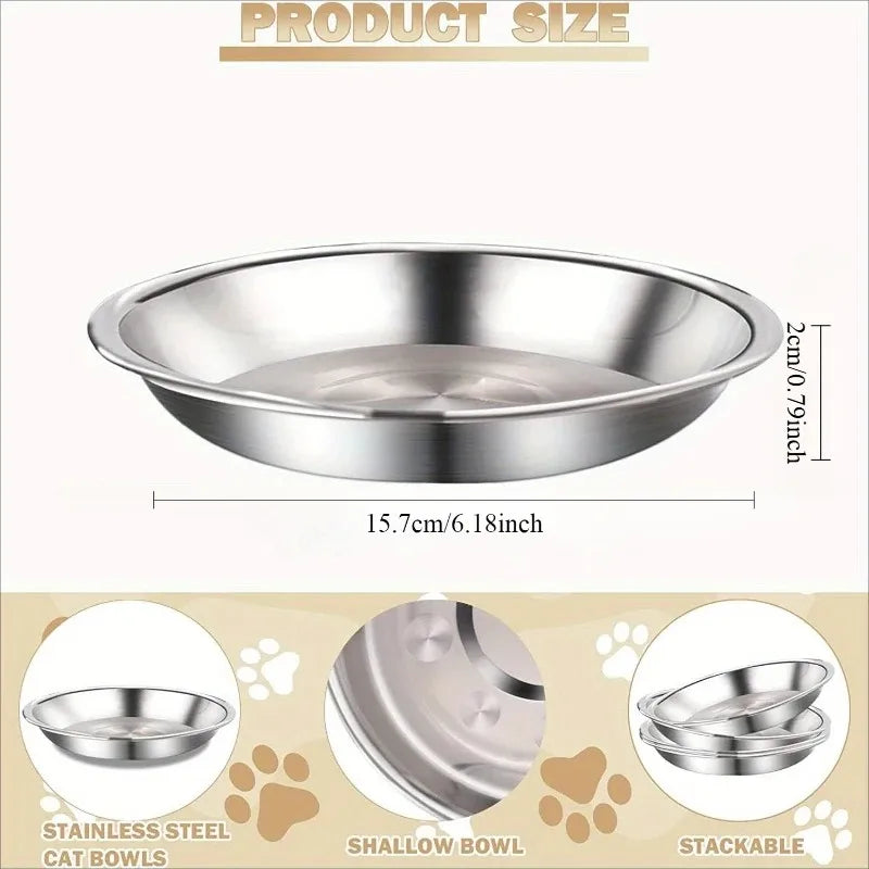 Stainless Steel Cat Bowls 2/6 Pcs – Non-Slip Wide Low-Profile Cat Feeding Bowl Nixie