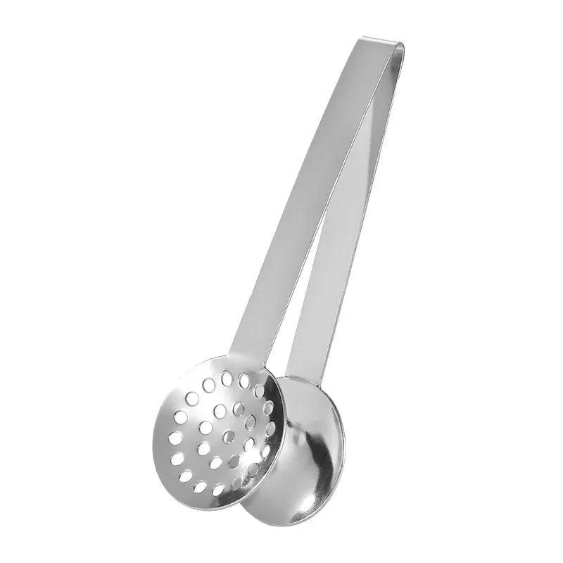 Stainless Steel Tea Bag Squeezer Tongs & Holder Clip Spoon