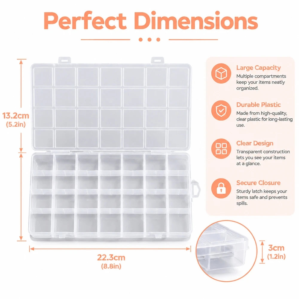 Transparent 28-Grid Box with Card Holders – Nail, Bead & Jewelry Compartment Storage Box Nixie