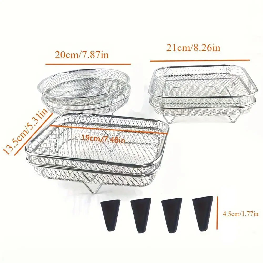 6-Pc Stainless Steel Air Fryer Rack Set + 4 Foot Pads | Nixie Air Fryer Rack Set Nixie