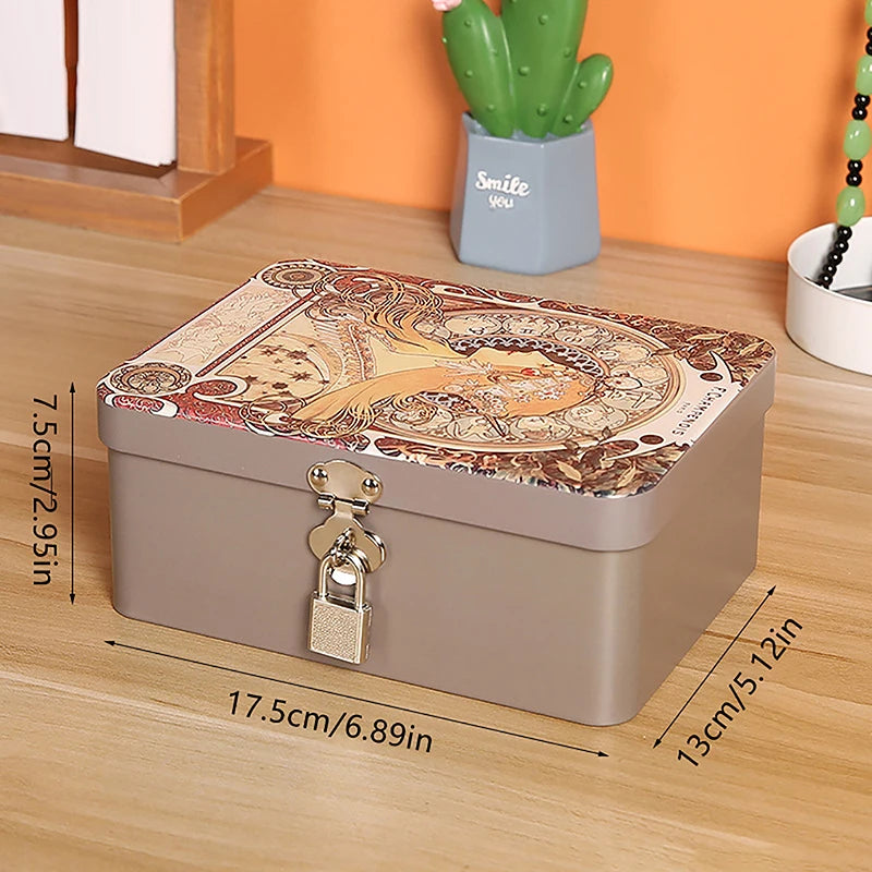 Vintage Tinplate Storage Box with Lock & Keys | Large Capacity