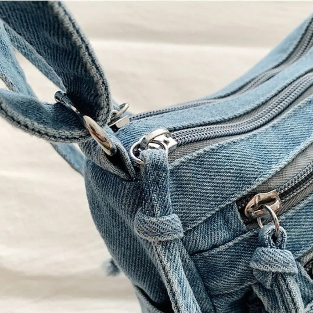 Denim Crossbody Bag – Multi-Pocket Vintage Shoulder Bag Denim Crossbody Bag Nixie
