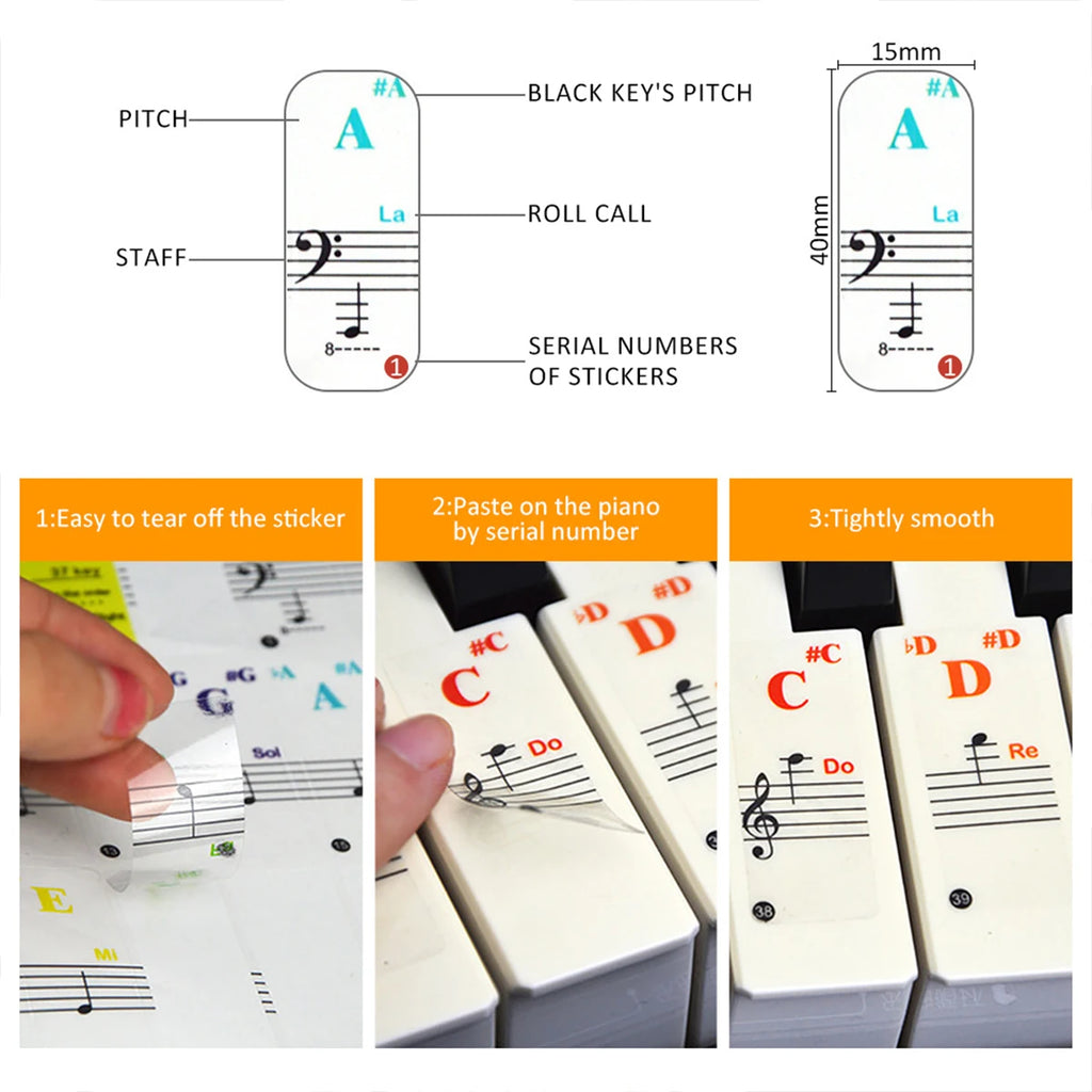 Piano Keyboard Stickers 32–88 Keys – Transparent Note Decals Piano Keyboard Stickers Nixie
