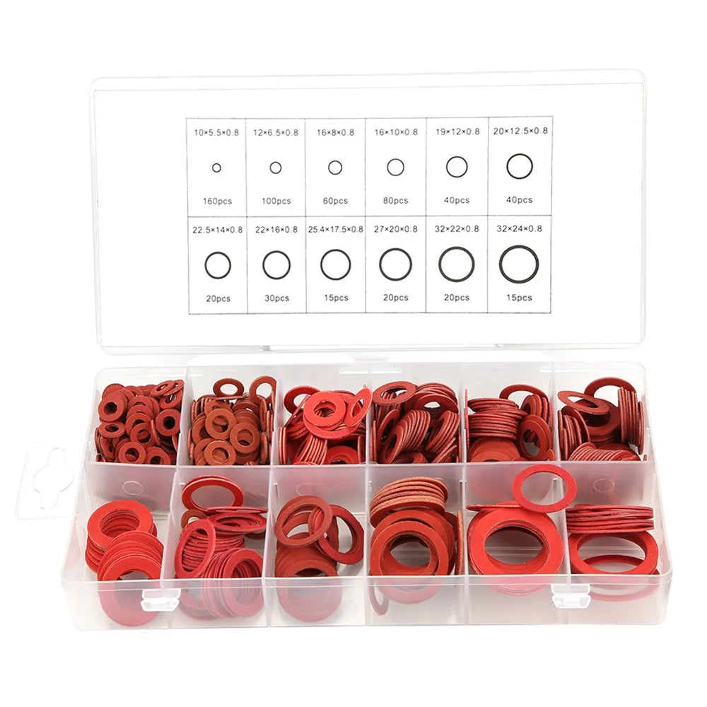 600 PCS Fiber Flat Washers Kit – 12 Sizes, Red Steel Paper Flat Washer Kit Nixie