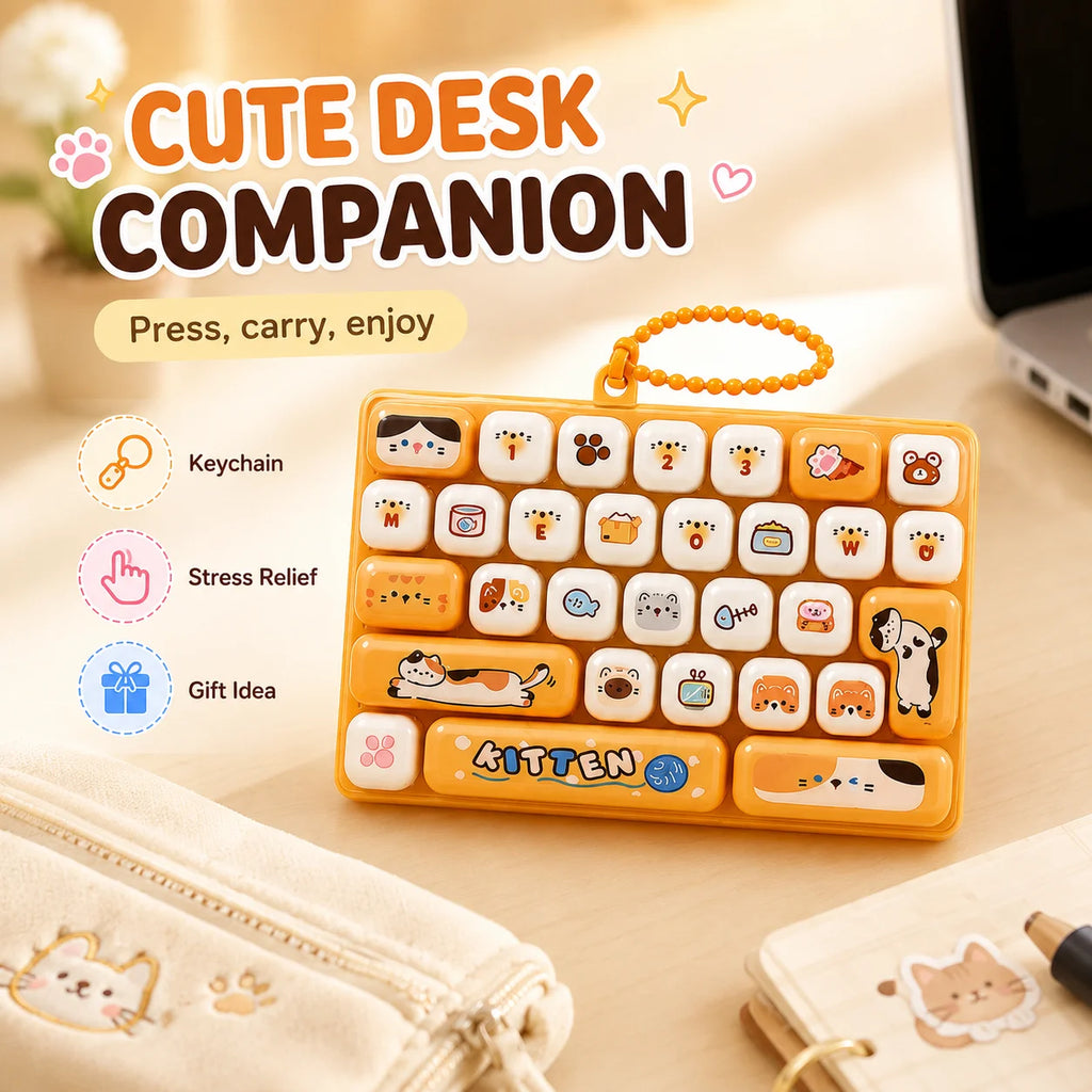 Cartoon Keyboard Keycap Clicker Fidget Keychain – 26 Buttons
