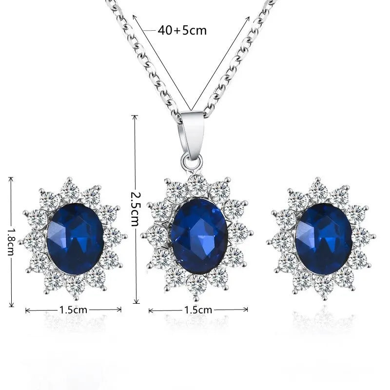 3-Piece White Gold Plated Sunflower Sapphire Jewelry Set Jewelry Set Nixie