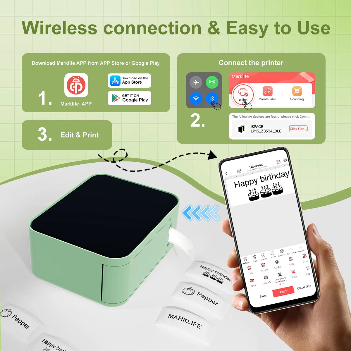 Marklife P15 Mini Bluetooth Thermal Label Printer – Inkless