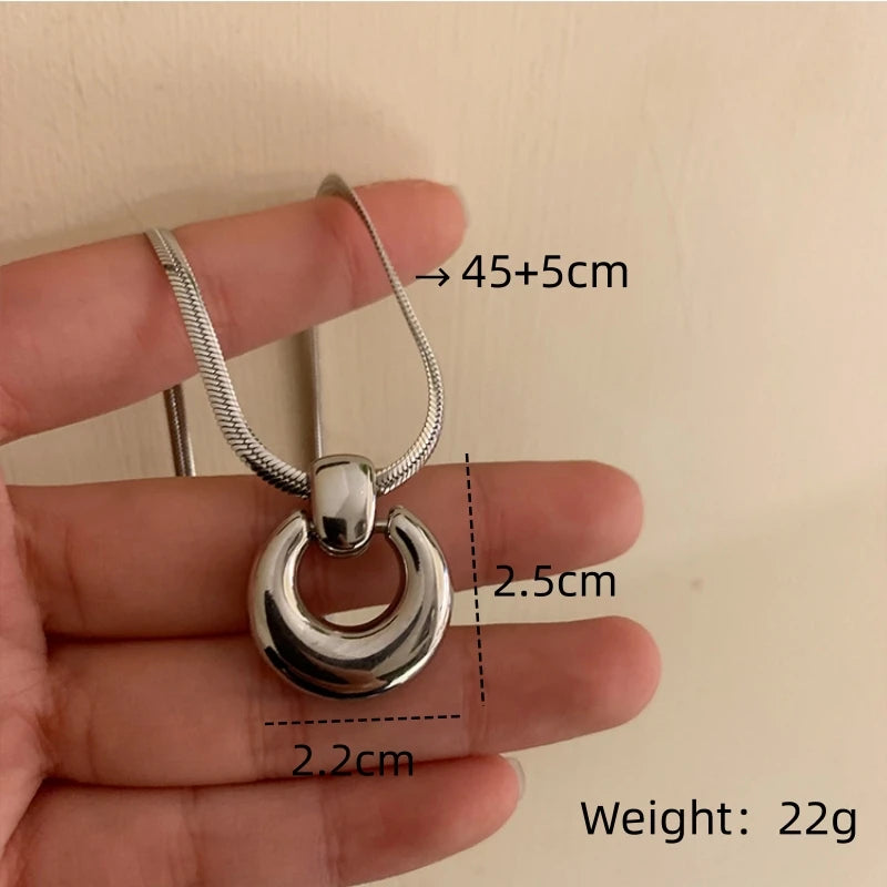 Stainless Steel Donut Necklace Minimalist Hollow Sweater Chain Fashion Necklace Nixie