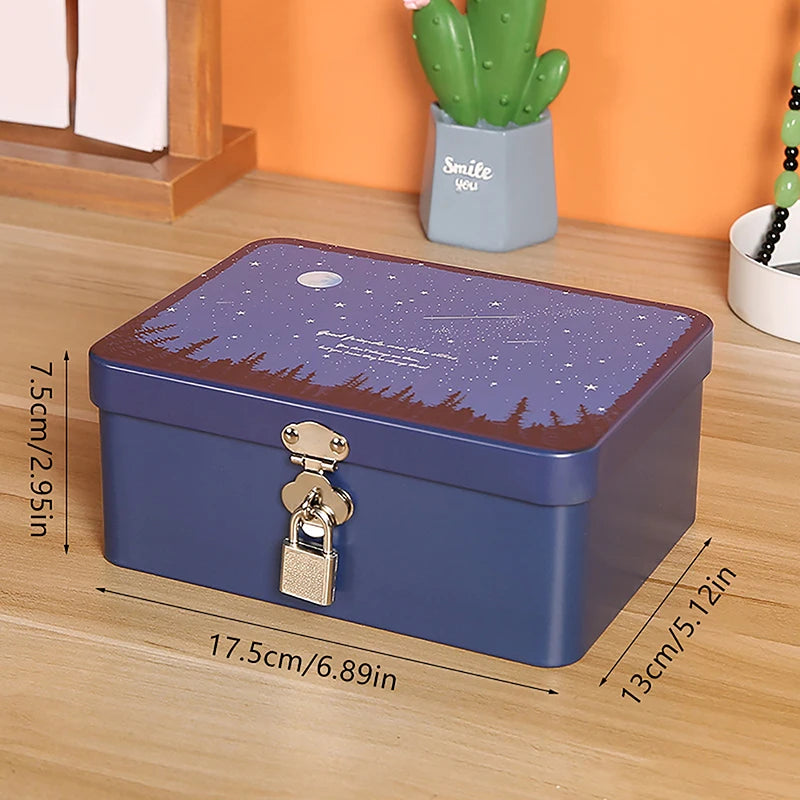 Vintage Tinplate Storage Box with Lock & Keys | Large Capacity