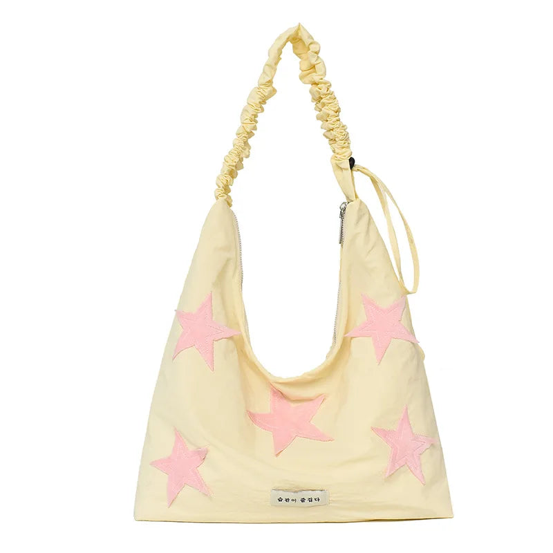 Korean Star Embroidered Canvas Tote Shoulder & Crossbody Bag Canvas Tote Bag Nixie Yellow