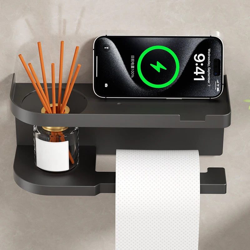 Wall-Mounted Toilet Paper Holder with Storage Shelf Toilet Paper Holder Nixie