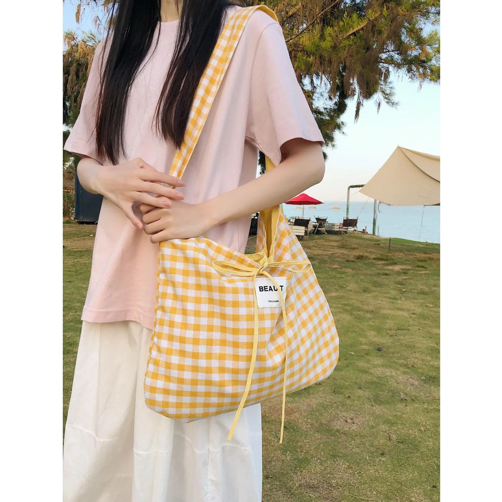 Korean Striped Double-Sided Tote Bag – Large Shoulder Bag Shoulder Tote Bag Nixie