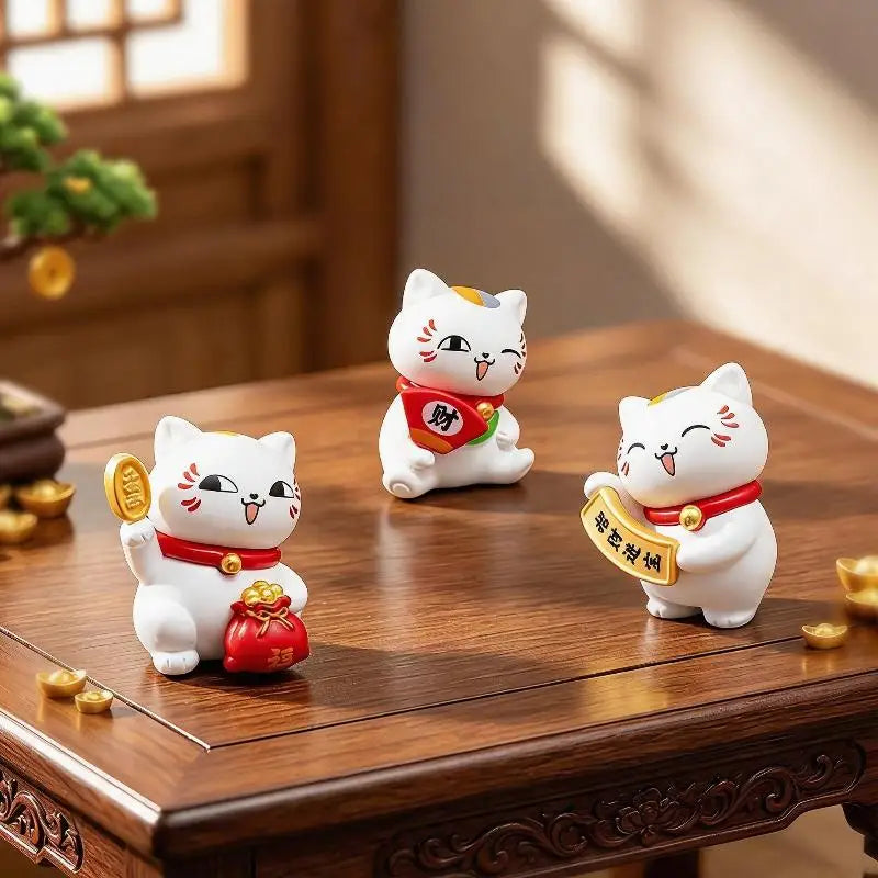 Mini Lucky Cat Figurines 6 PCS Set – Desk & Home Decor Decorative Figurine Set Nixie