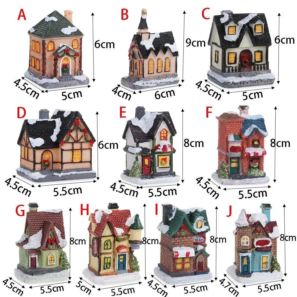 LED Miniature Christmas Village House Resin Ornament Decor Christmas Village Ornament Nixie