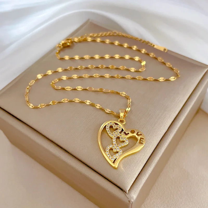 Women's Gold Heart Pendant Necklace | Copper & Zircon Choker Pendant Necklace Nixie