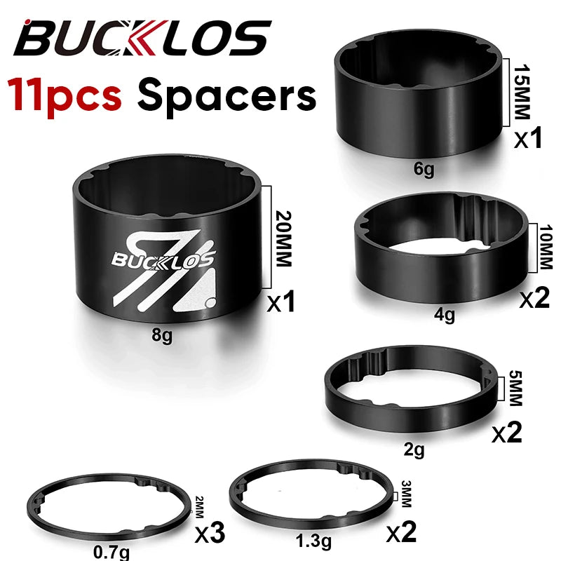 BUCKLOS 11PCS Bike Headset Spacers 28.6mm 1-1/8" MTB Aluminum Bike Headset Spacers Nixie