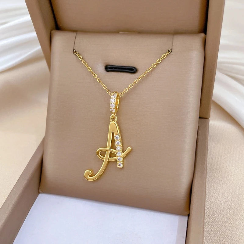Letter A Pendant Necklace Gold Stainless Steel | Nixie Pendant Necklace Nixie