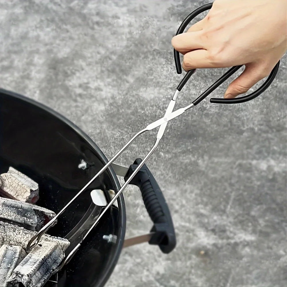 Stainless Steel BBQ Charcoal Tongs – Long Heat-Resistant Clamp BBQ Charcoal Tongs Nixie