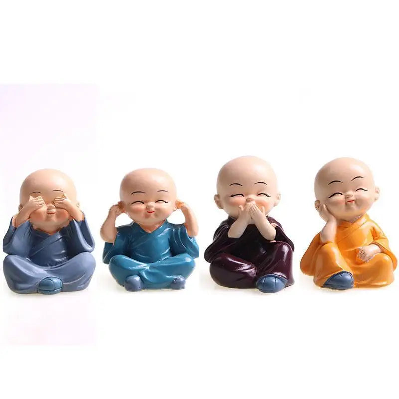 4Pcs Mini Resin Monk Figurines – Zen Home & Desk Decor Set Decorative Figurines Nixie