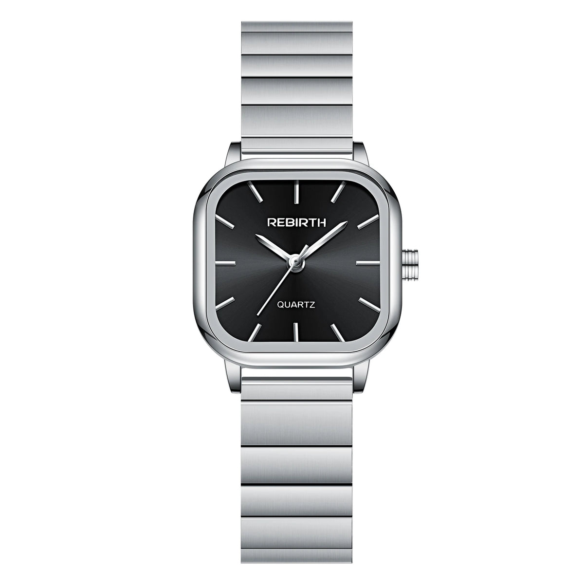 REBIRTH Quartz Watch Roman Numeral Square Dial Stainless Steel Quartz Wristwatch Nixie black