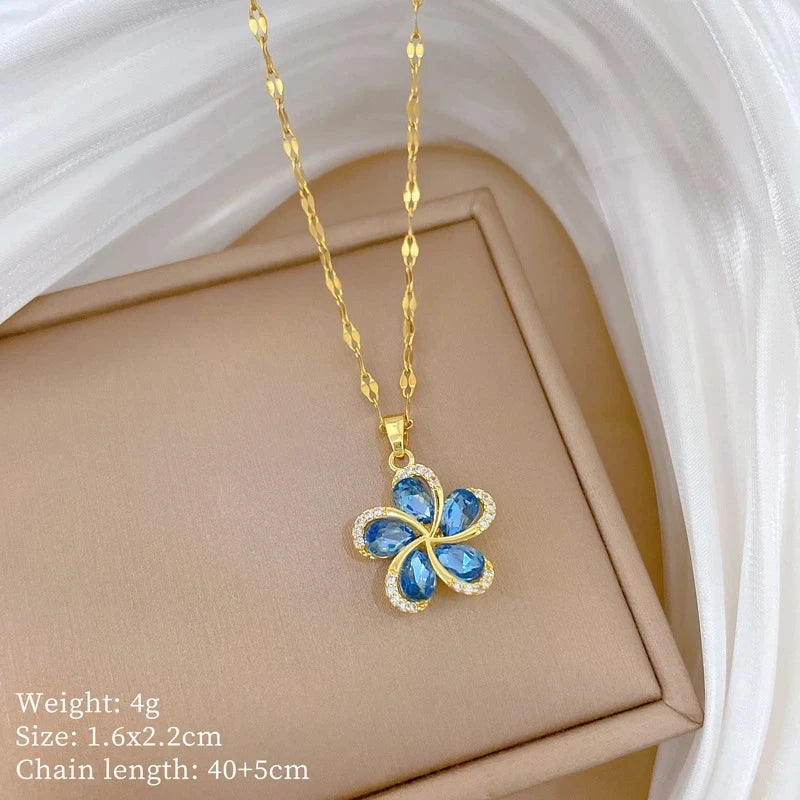 Women's Gold Flower Pendant Necklace – Zircon & Stainless Steel Pendant Necklace Nixie XL1200-105