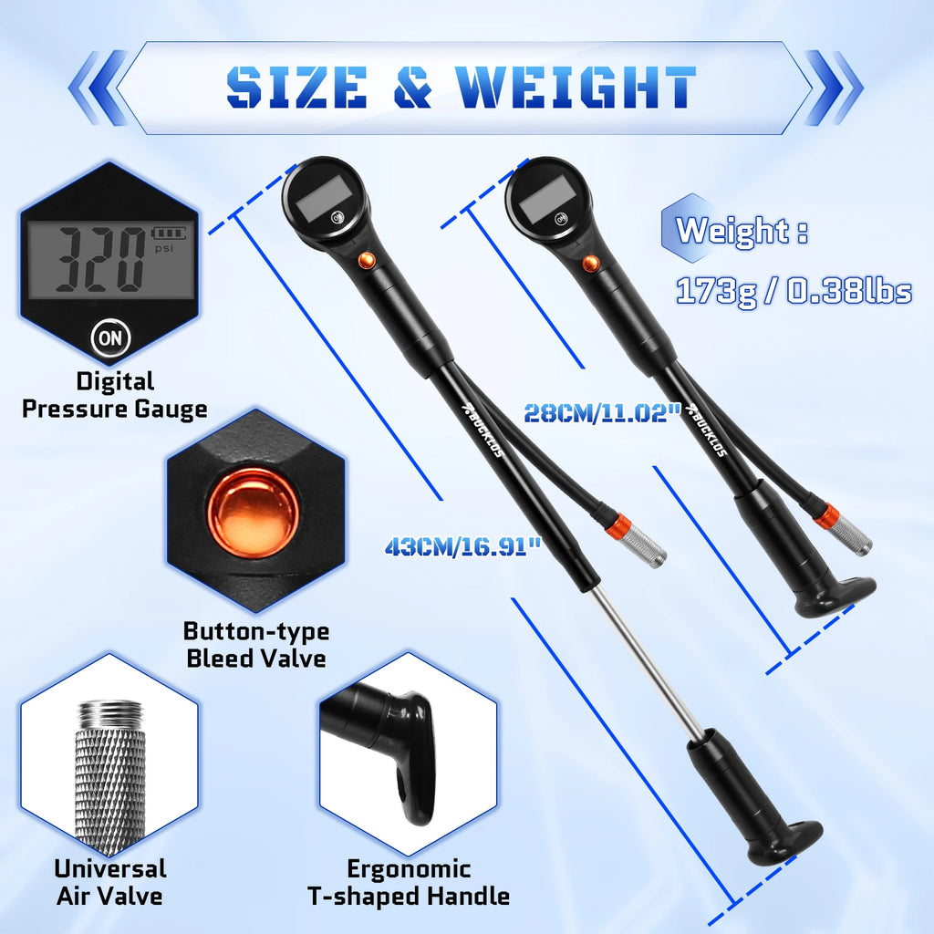 BUCKLOS 320PSI Portable Bike Pump – AV/FV MTB & Road Bicycle Hand Pump Nixie