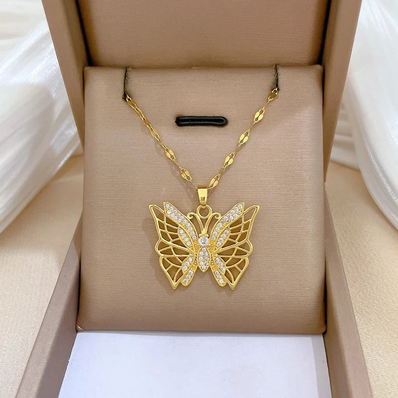 Butterfly Pendant Necklace Gold Plated Stainless Steel Women Pendant Necklace Nixie