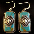 Vintage Silver Turquoise Dangle Hoop Earrings for Women Dangle Hoop Earrings Nixie Blue