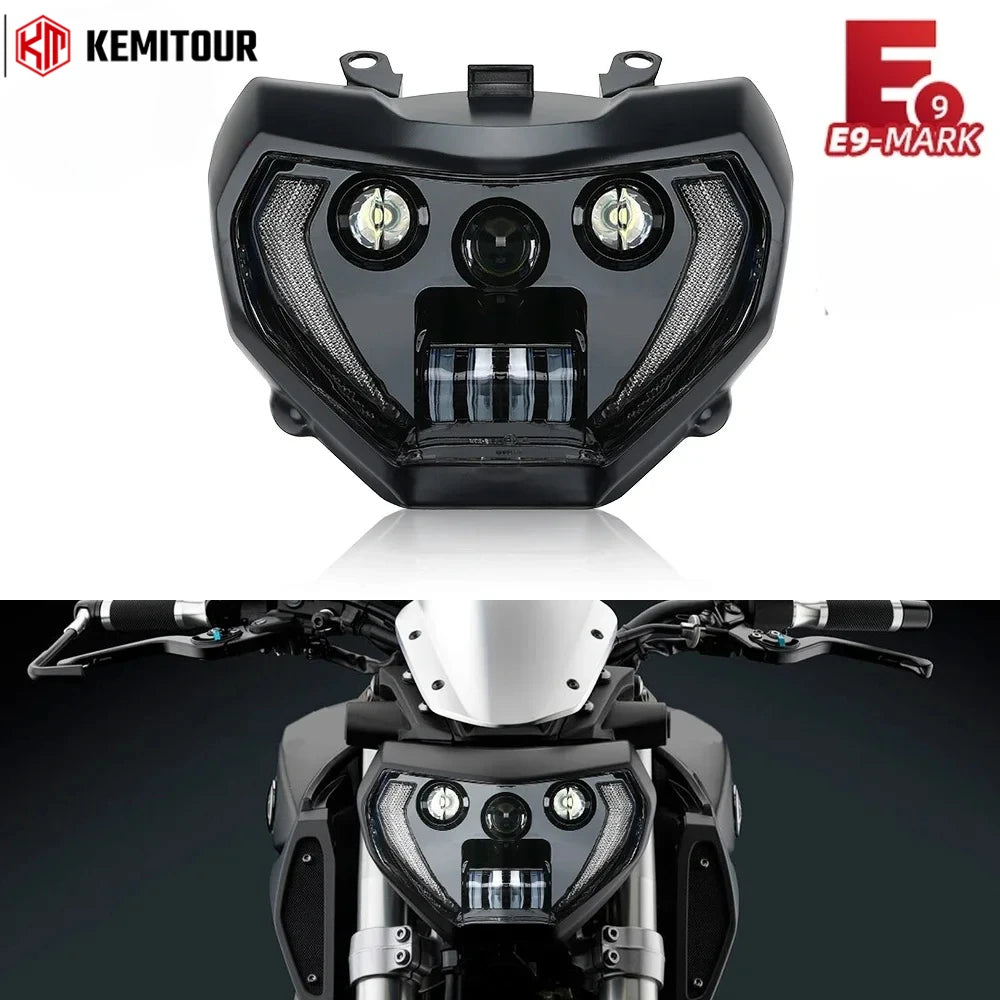 KEMITOUR LED Headlight DRL + Turn Signal Yamaha MT07 MT09 Motorcycle Headlight Nixie