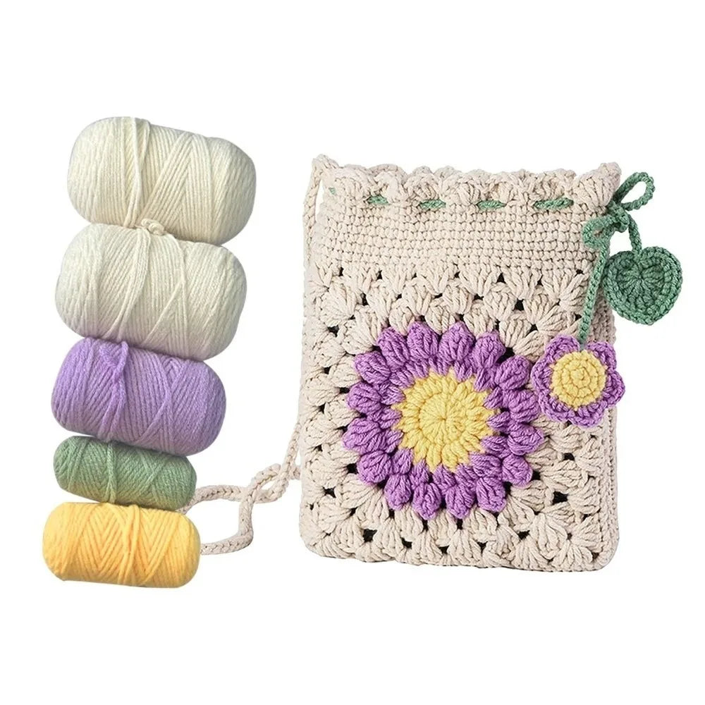 DIY Sunflower Crochet Bag Kit – Beginner Crossbody Starter Set Crochet Craft Kit Nixie White purple