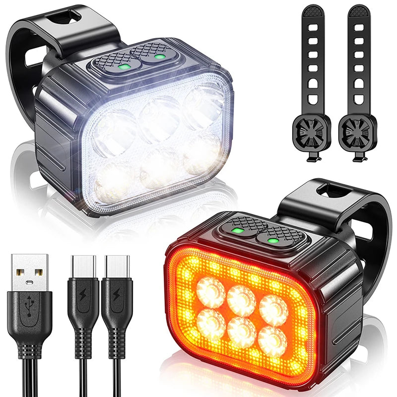 Q6 Rechargeable Front & Rear Bike Light Set | LED Bicycle Lamps Bicycle Light Set Nixie