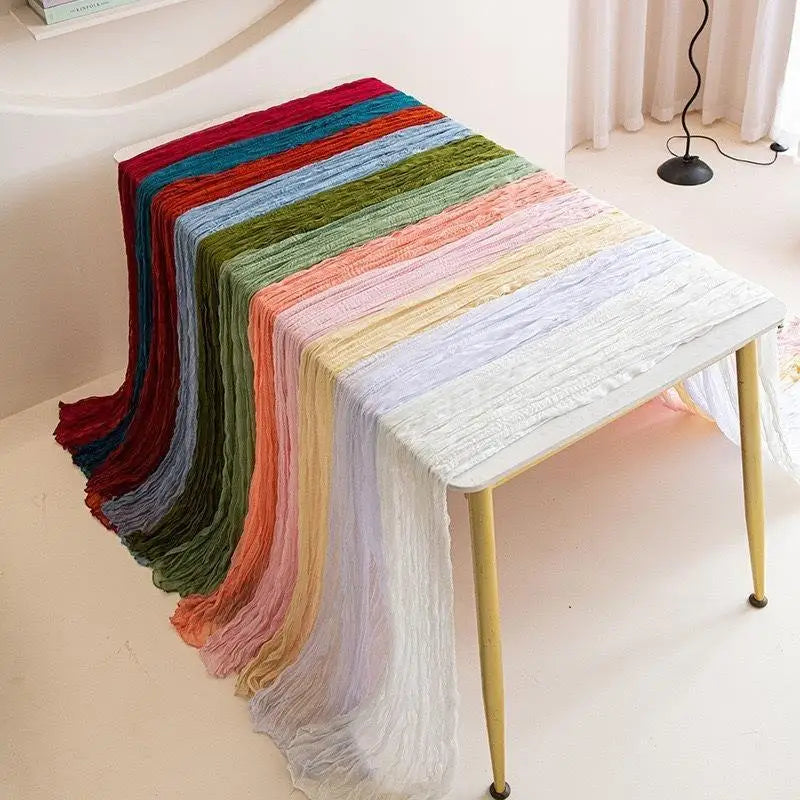 Boho Crinkled Cheesecloth Table Runner 120" – Wedding & Party Table Runner Nixie