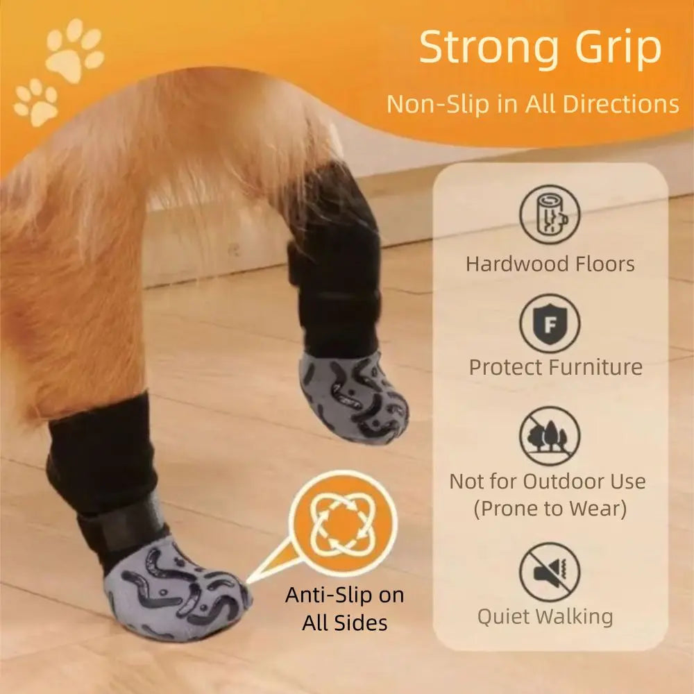4PCS Anti-Slip Dog Socks – Cotton Paw Protectors XS–XL Dog Paw Socks Nixie