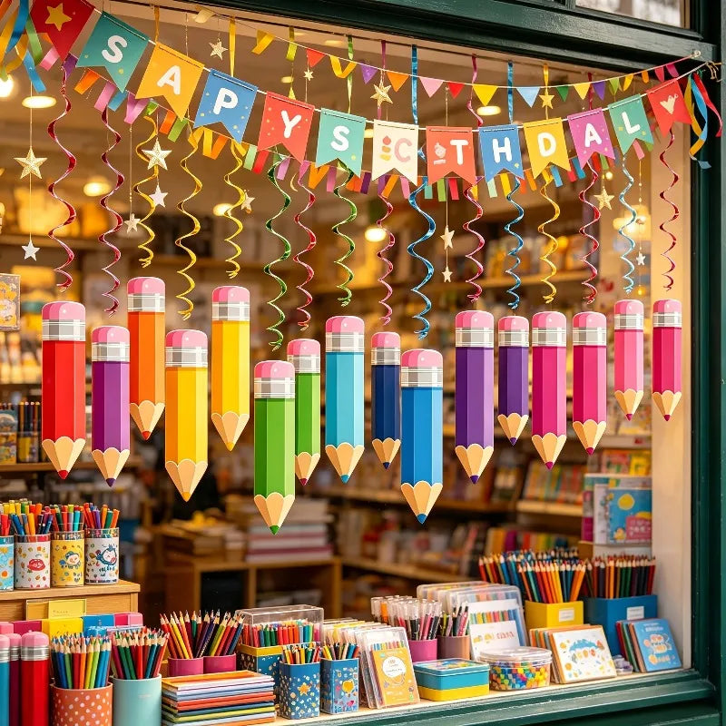 Back to School Hanging Swirls Colorful Crayon Ceiling Decor Party Hanging Decorations Nixie