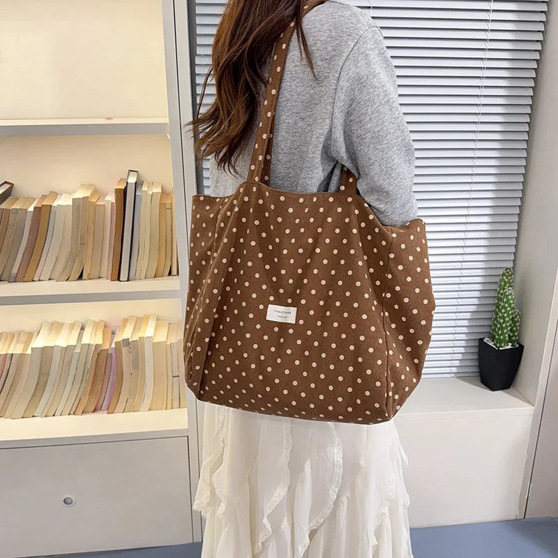 Korean Polka Dot Canvas Shoulder Bag – Large Capacity Tote Canvas Shoulder Bag Nixie