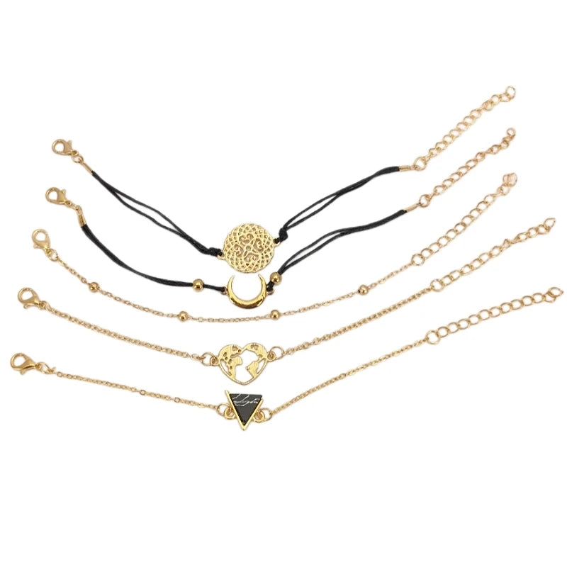 Hollow Heart Moon Triangle Cuff Bracelet Set for Women Cuff Bracelet Set Nixie