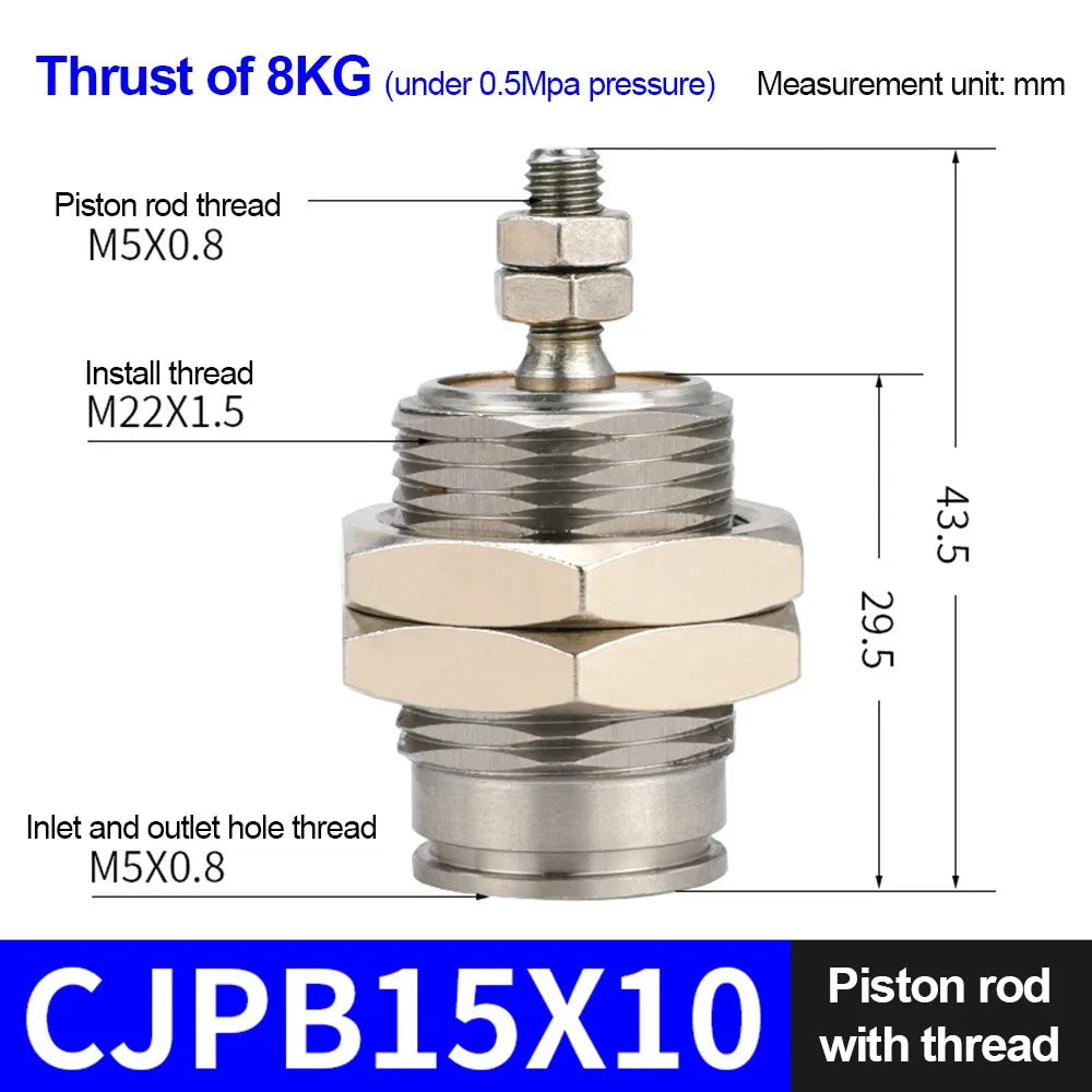 CJPB Mini Pneumatic Cylinder 6/10/15mm Single Acting Metal Pneumatic Cylinder Nixie threaded CJPB15x10