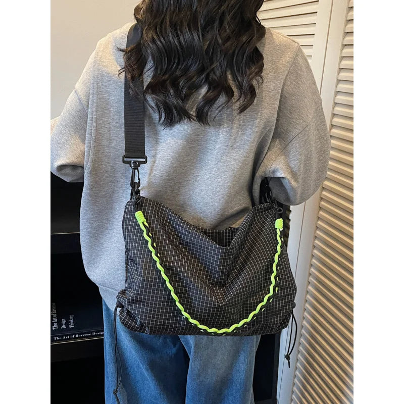 Women's Plaid Dumpling Crossbody Bag – Large Canvas Shoulder Bag